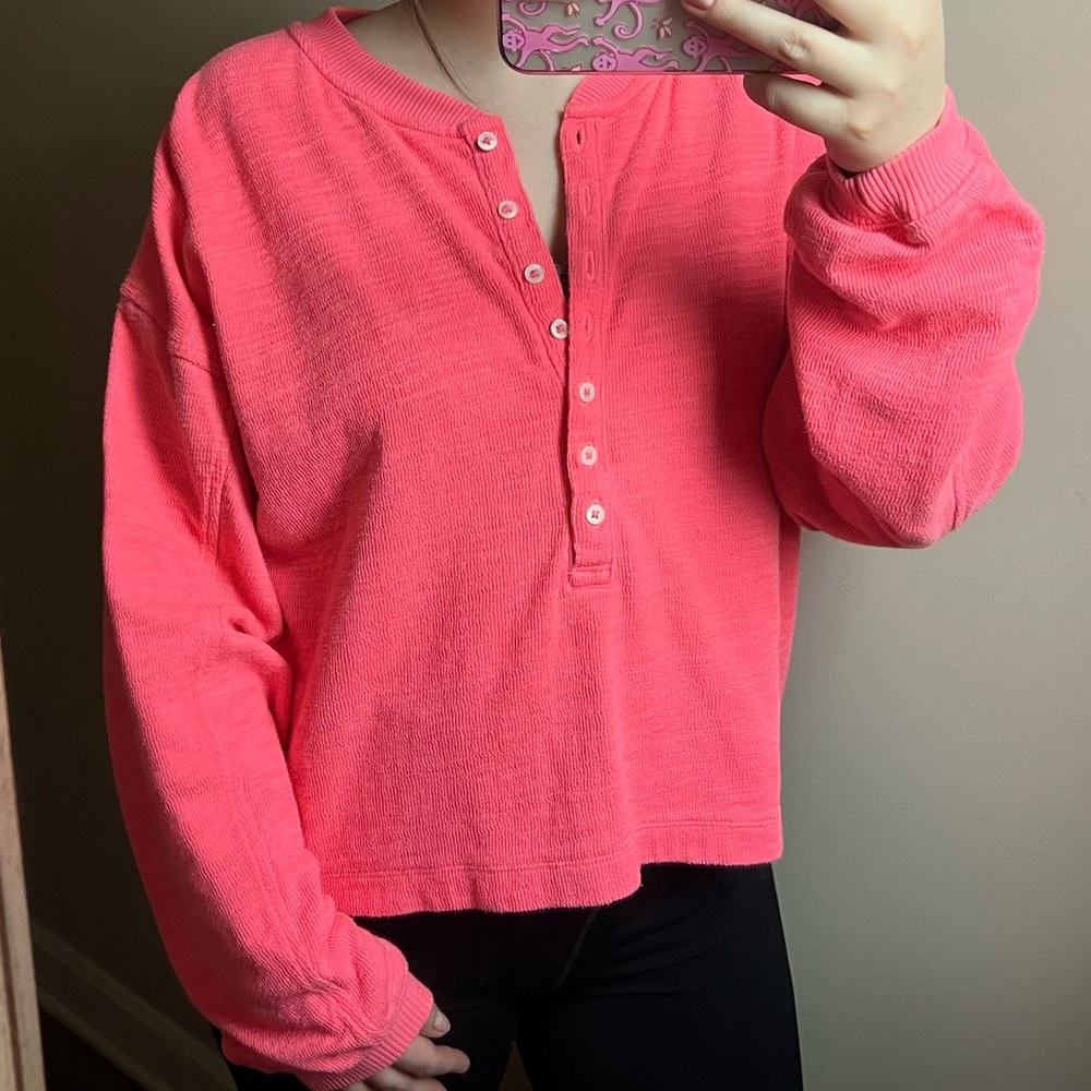 Aerie Pink Oversized Henley Shirt